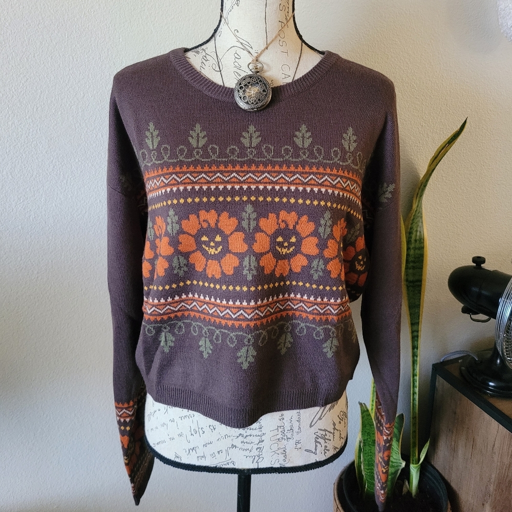 Thorn & Fable Jack-o'-lantern Crop Sweater XL